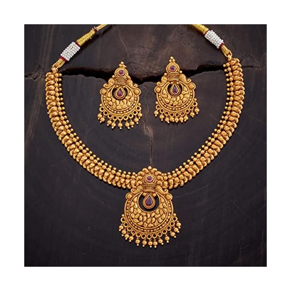 KUSHAL'S Fashion Jewellery Ruby Gold Plated Antique Jewellery Set - Image 3