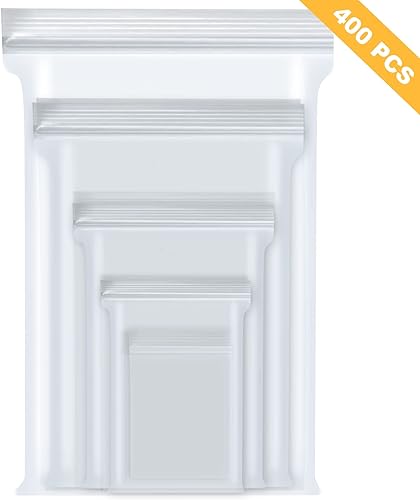 Miniatura 8 de 400 bolsas de plástico pequeñas, bolsas de joyería transparentes resellables, bolsas pequeñas, mini bolsas de polietileno resellables, 4 tamaños