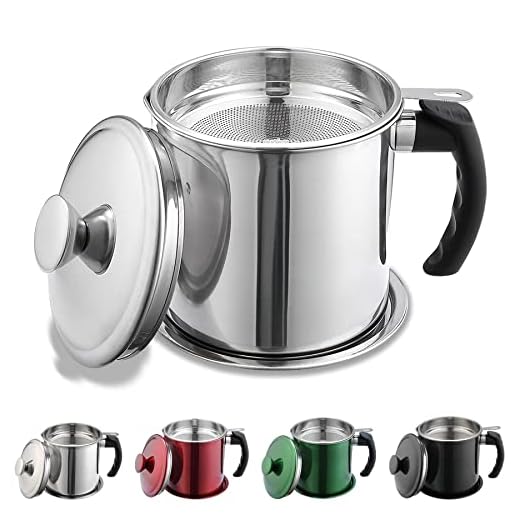 Kyraton Bacon Grease Container With Strainer, 48 oz Stainless Steel Oil Container, Pot Fat Storage With Lid, Easy Grip Handle Suitable For Storing Frying Oil And Cooking Grease