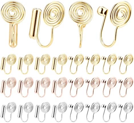 PandaHall Clip-on Earring Converter with Painless Earring Pads, 12 Pairs Brass Cuff Earring Clip Converter Earring Clip Backs with Easy Open Loop for None Pierced Ears DIY Earring Making, 6 Styles