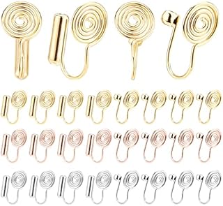PandaHall Clip-on Earring Converter with Painless Earring Pads, 12 Pairs Brass Cuff Earring Clip Converter Earring Clip Backs with Easy Open Loop for None Pierced Ears DIY Earring Making, 6 Styles