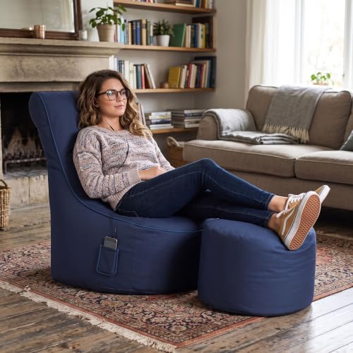 Gouchee Home Dotcom Brava Pouf Ottoman Foot Rest - Navy, Modern Round Bean Bag Chair with Water Repellent Fabric - Floor Pouf for Living Room, Bedroom or Patio - Foot Rest for Indoor and Outdoor by Gouchee Home - Used condition - Image 3