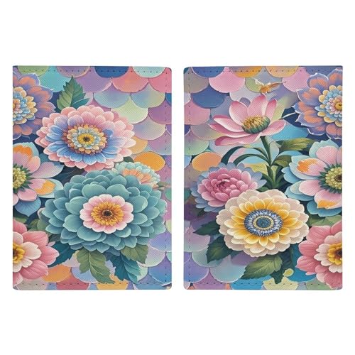 Porte-passeport ultra fin motif écailles et fleurs en cuir synthétique