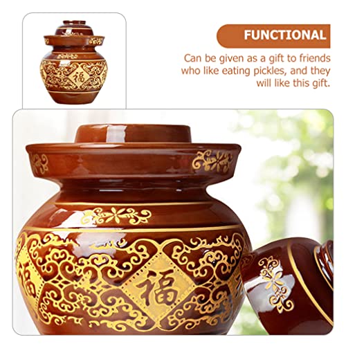 4L Ceramic Pickles Jar Household Terracotta Pickles Crock Sealing Can With Lid Traditional Chinese Terracotta Fermenting Jar With Water Seal Airlock Lid For Make Sauerkraut Kimchi #TOP4