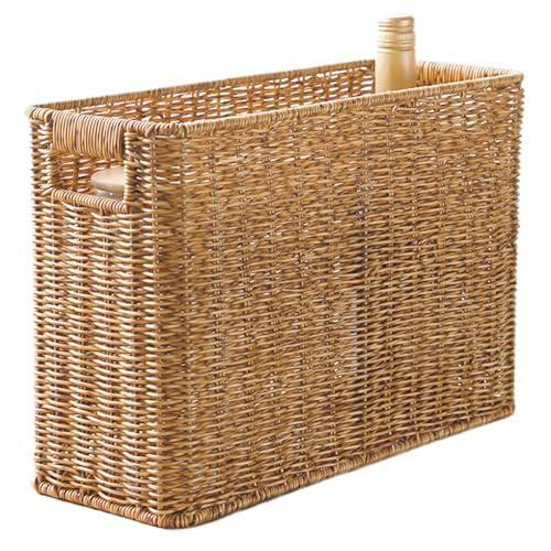 Revistero de ratán tejido de diseño rectangular elegante con asas funcionales marrón claro 2