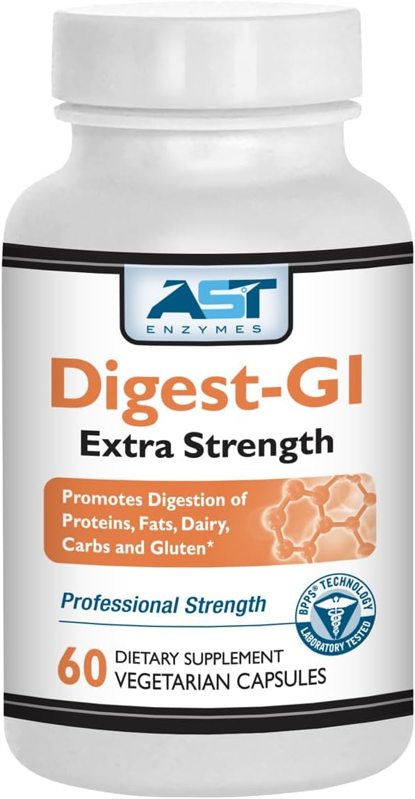 Digest-GI Extra Strength –Digestive Enzymes Supports Breakdown of Proteins, Fats, Carbohydrates, and Gluten 60 Capsules