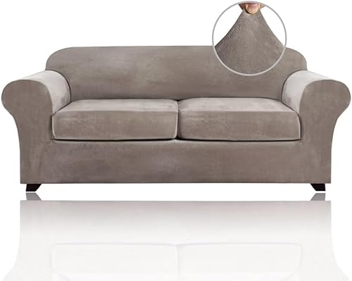 PrinceDeco - Fundas de sofá de 3 piezas de terciopelo, para sofá de 2 cojines, de felpa, de hasta 90 pulgadas de ancho, gruesas y suaves que se