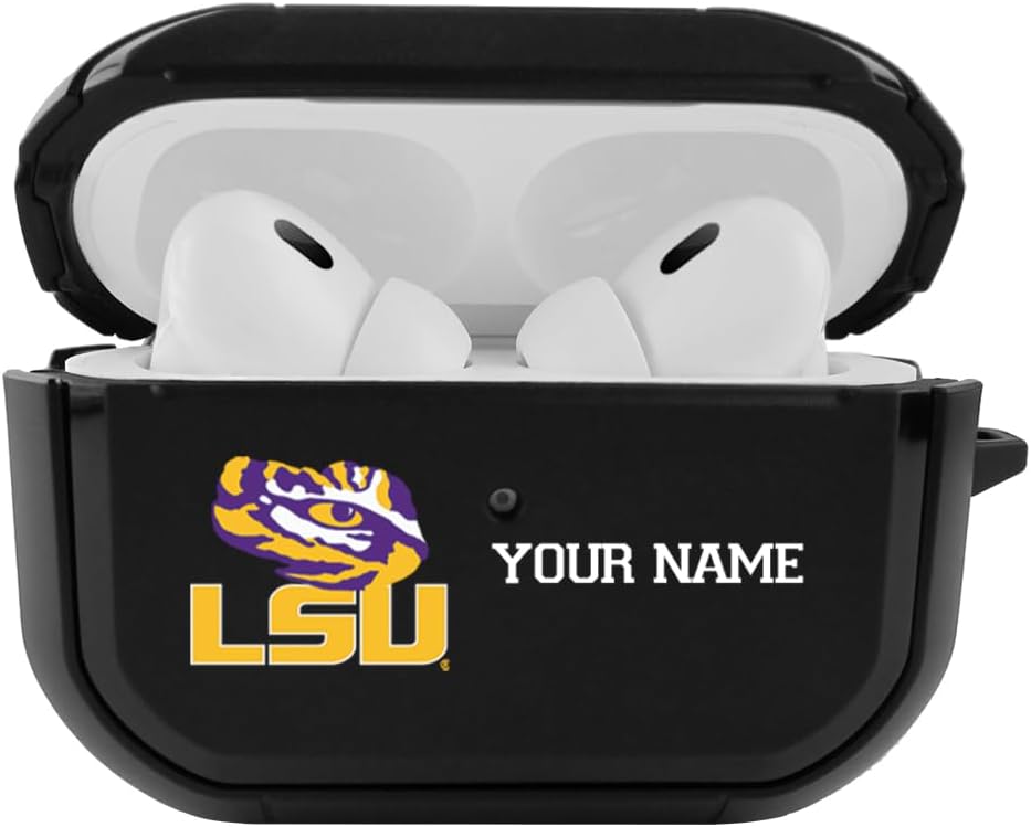 Collegiate Custom Durable Black Cover with Carabiner for Apple Airpods Pro 3 Case - LSU Tigers