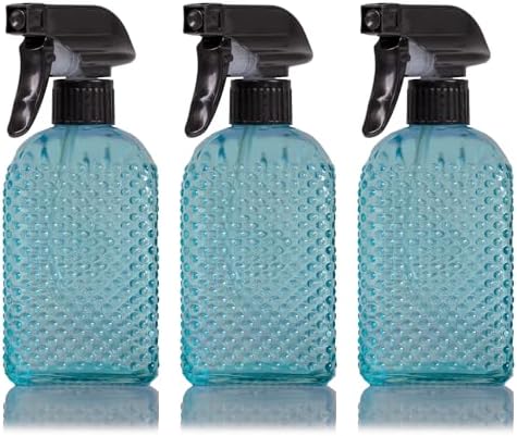 OEXEO Glass Spray Bottles,Handheld Pressure Spray Bottles,Adjustable Nozzle(spray,stream),Reusable Container (3 PCS, Blue)