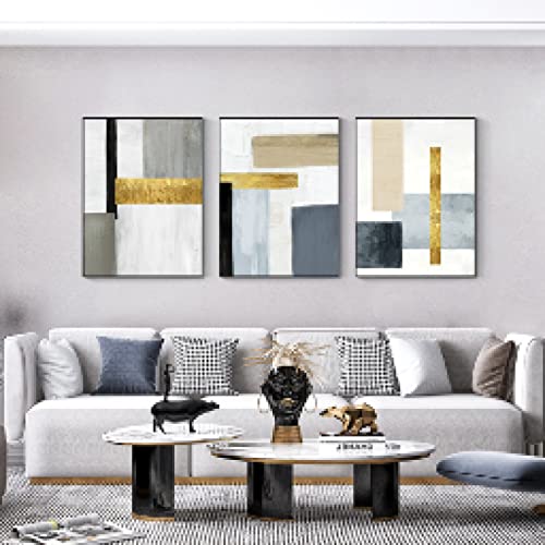 Géométrie moderne art abstrait affiche haut de gamme toile bleu et dorée décoration intérieure
