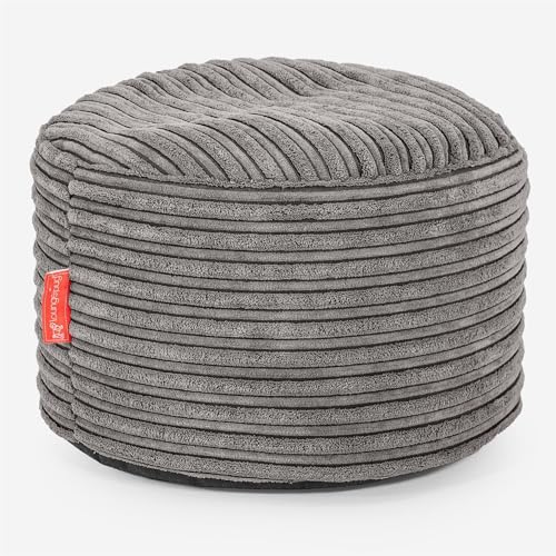 Lounge Pug Round Footstool Bean Bag Pouffe, Small Foot Rest, Cord Graphite Grey