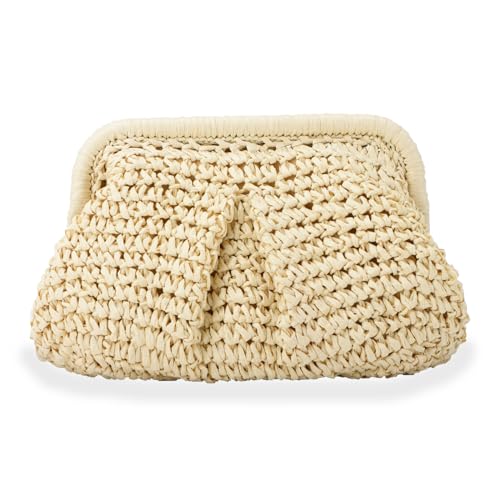 LHHMZ Stroh Clutch Geldbörse für Damen Strohknödel Clutch Gewebter Strohsack Sommer Strandtasche Stroh Schulter Handtasche