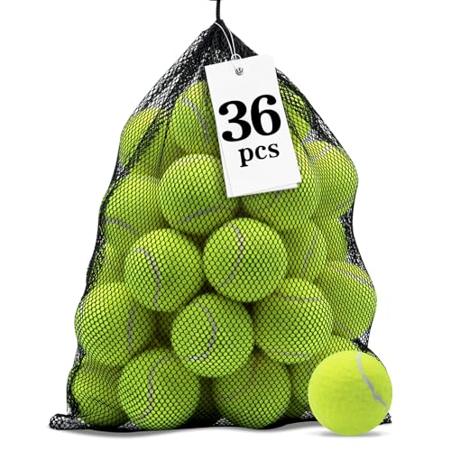 Magicorange Tennis Balls Practice Training Balls for Beginners Playing Ball for Dogs with Mesh Bag (Yelliow 36 Pack)