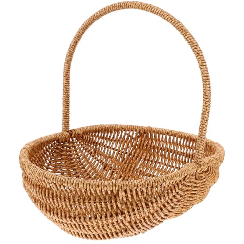 Mikikit Cesta de Picnic de Ratán de Imitación Asas Resistentes, Cesta de Frutas Portátil de Plástico para Uso Interior y Exterior