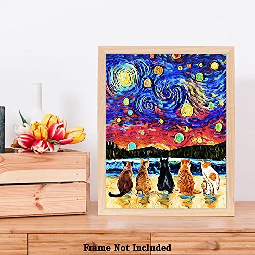 Bestbuddy Pet 11X14 Unframed Starry Night Styled Cat Friends Of Five Animals Lover Family Peace Love Oil Painting Art Print Poster Wall Decor Ap053 #TOP6