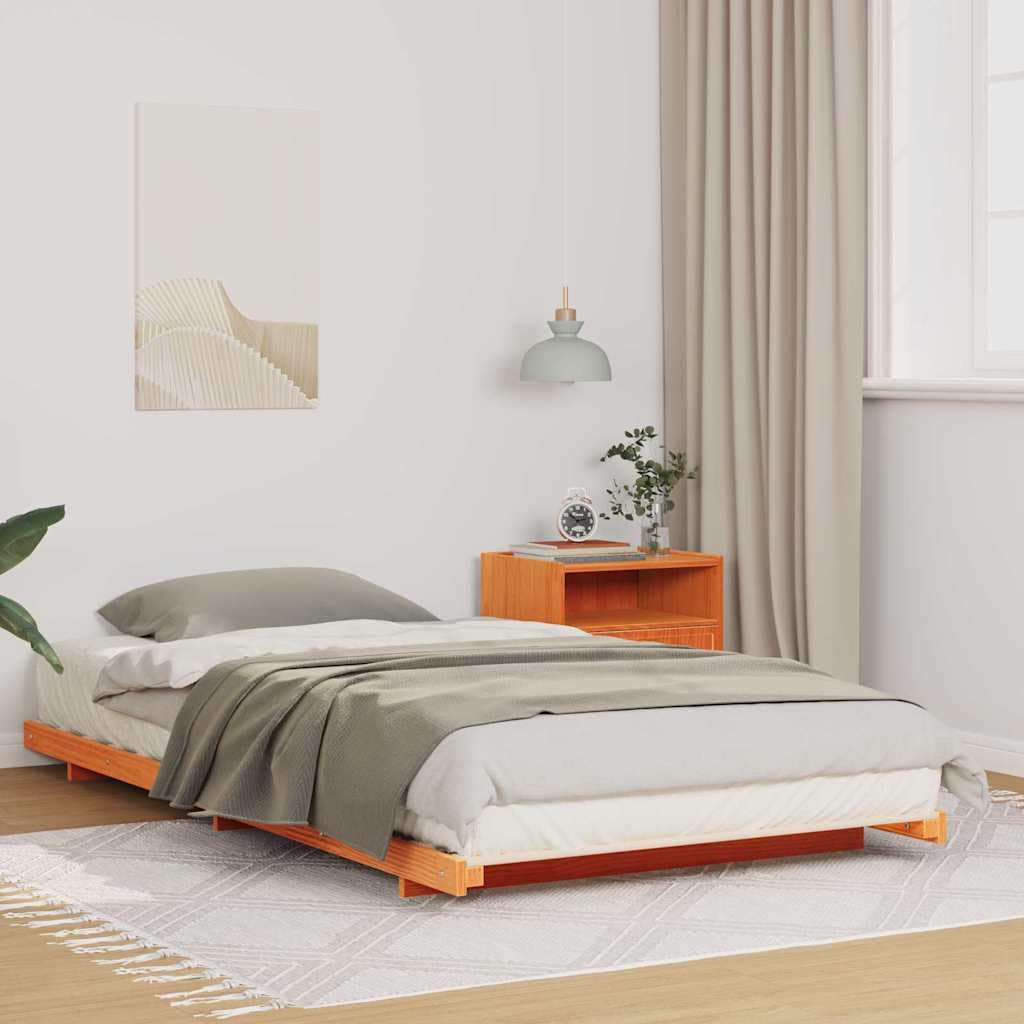 vidaXL Estructura de Cama Marrón Cera 100 x 200 cm, Cama Moderna y estilosa, Marco de Madera sólida, Ahorro de Espacio, Muebles Minimalistas para Adultos