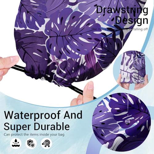 Image of Tropical Plant Drawstring Gym Bag Purple Adjustable Gymnastics String Bag for Gymnasts Grip