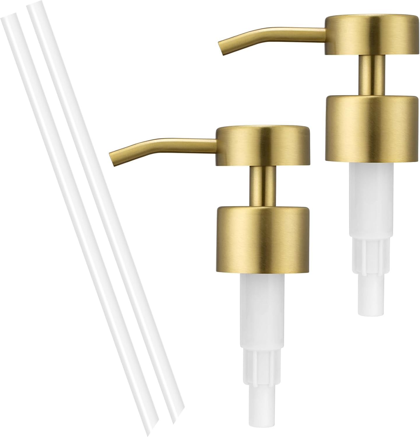Soap Dispenser Pump Replacement 304 Stainless Steel for Regular Mouth Bottle for Standard 28/400 Thread Size Kitchen Bathroom Lotion Refill Flat Top Dispenser Pumps 2 Pack(Brushed Gold)