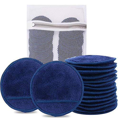 KinHwa Tampons Démaquillant Chiffon Démaquillant Microfibre Réutilisable Nettoyant Visage (Bleu, 14pcs) Cover