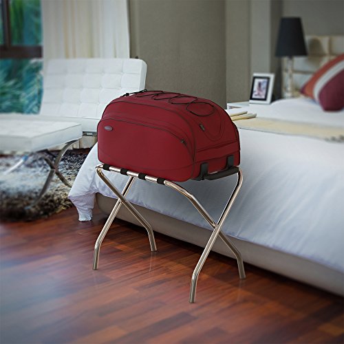 Chrome Folding Luggage Rack And Suitcase Stand- Durable Folding Bag Holder With Black Nylon Straps By Lavish Home #TOP5