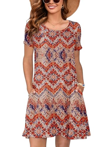 Image of Heymoments Women's Short Sleeve Crewneck Sundress Summer Casual A-Line Beach Dress with Pockets S-2XL