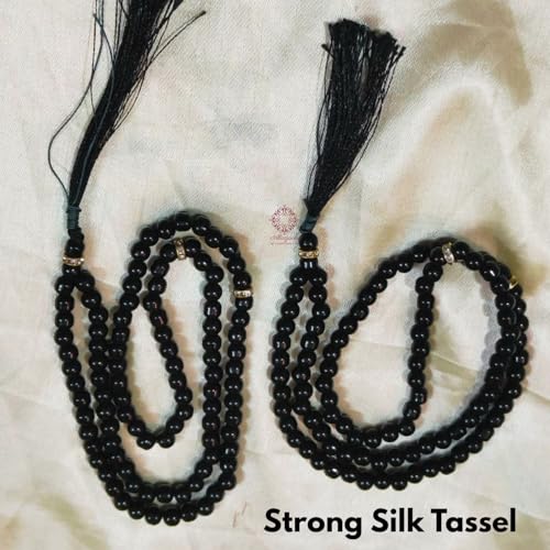 Image of Prayer Islamic Glass Beads Tasbih, Strong Tassel, Salat Prayer Tasbeeh Glass 100 Beads (Black) For Unisex Adult Jaap Mala (Pack of 2)