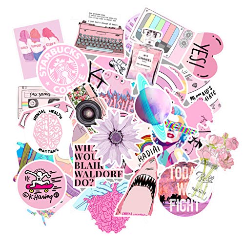 53pcs Cute Lovely Pink Sticker Vinyl for Laptop and Water Bottle Decal PackMotorcycle