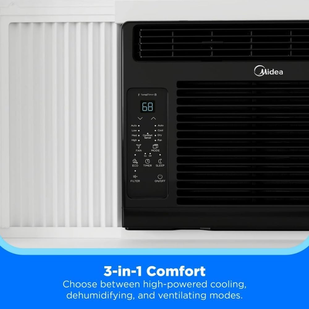 MIDEA 6K (6,000) BTU Window Air Conditioner w/ComfortSense Remote, 250 sq ft, 3 Cooling modes and 3 fan speeds - MAW06R1WBL-T