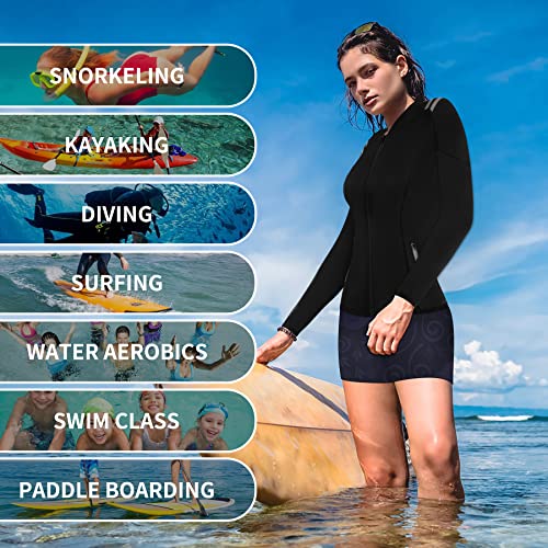 Ctrilady Wetsuit Top, Women’s Wetsuit Long Sleeve Jacket Neoprene 2Mm Wetsuits With 2 Zipper Pockets For Swimming, Diving, Surfing And Boating (Black, L) #TOP6