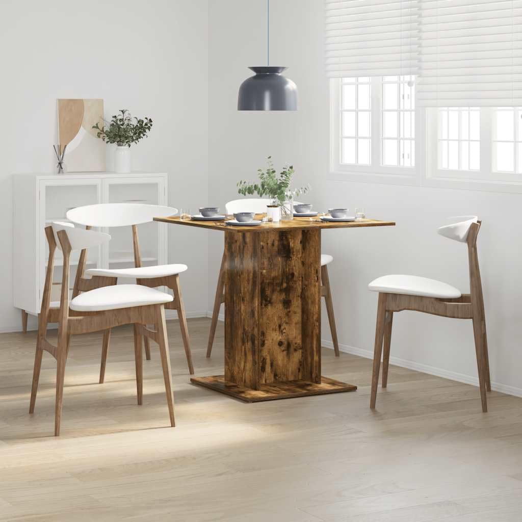 Tavolo da pranzo quadrato in rovere affumicato, 80 x 80 x 75 cm | Tavolo a colonna compatto per cucina e sala da pranzo con robusto piano del tavolo e ampia base in elegante effetto rovere
