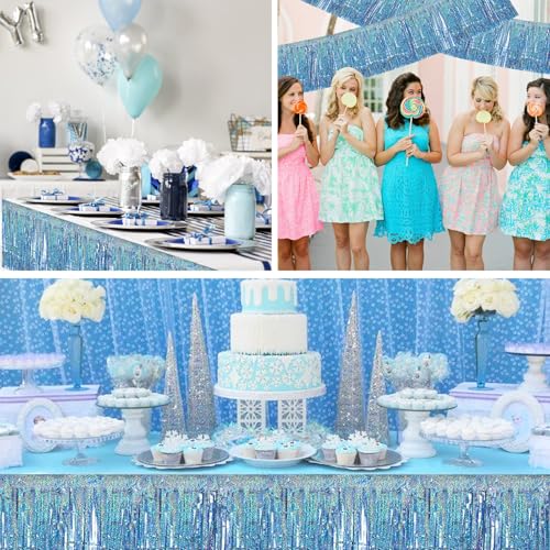 Image of BEISHIDA 3 Packs Metallic Foil Fringe Garland Laser Light Blue Wall Hanging Tinsel Fringe Banners for Car Floats Bridal Shower Wedding Birthday Easter Graduation Holiday Party Decoration(30 Feet)