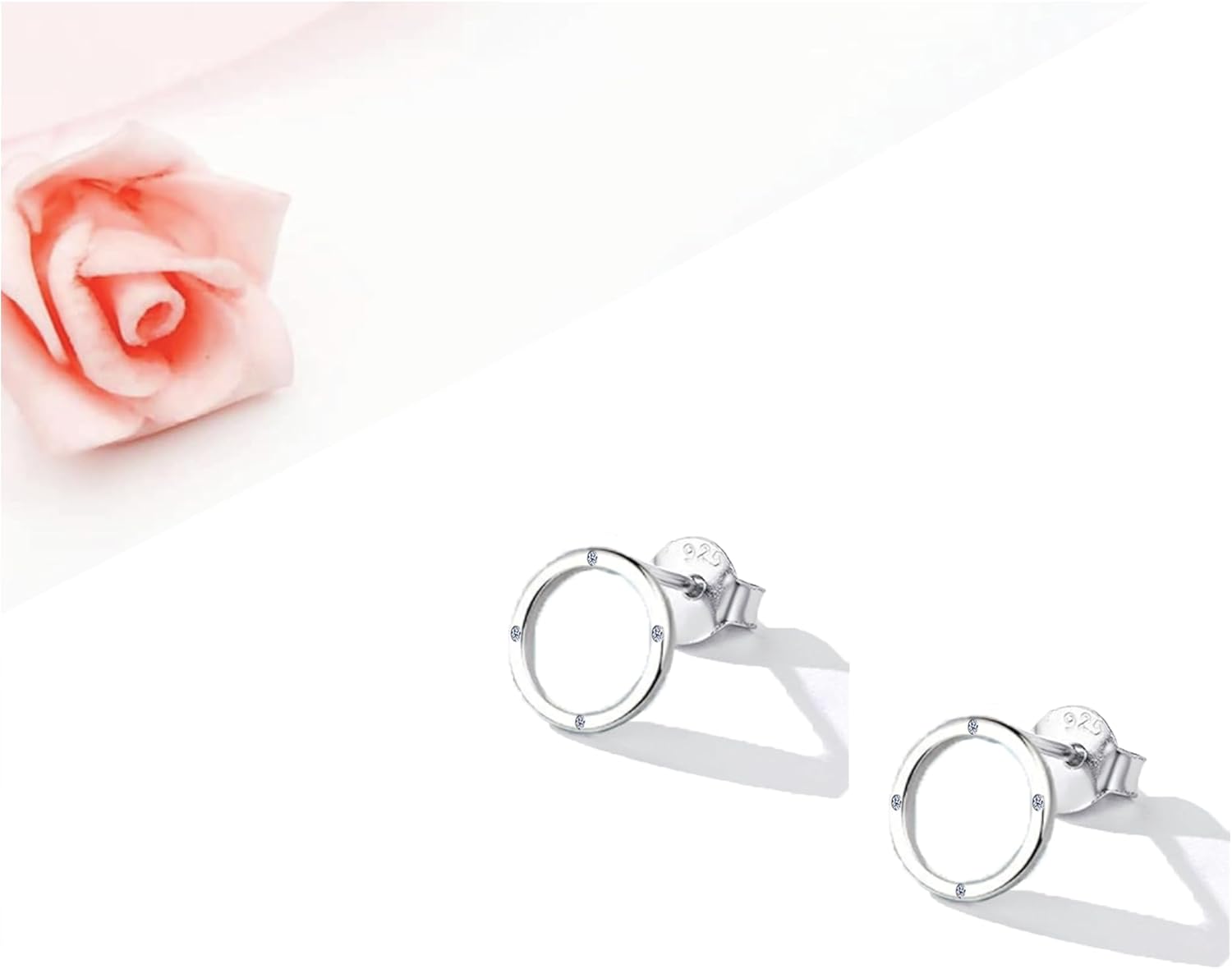 Stylish Charm Minimalist Dainty 925 Sterling Silver CZ Geometry Circle Stud Earrings Bridal Jewelry for Women Girls Wedding Christmas Gift - Image 3