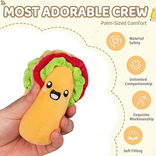 Image of Emotional Support Taco Plush, Funny Cute Cuddly Plushies and Toys, Inspirational Motivational Encouragement Gift for Women Men, Includes 5 Soft Emotional Support Plushies Food with Carry Basket