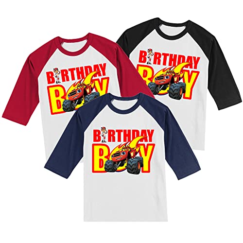 Personalized Blaze Monster Truck Birthday Shirt | Monster Truck | Personalized with Name and Age | Unisex 3/4 Sleeve Raglan T-Shirt4