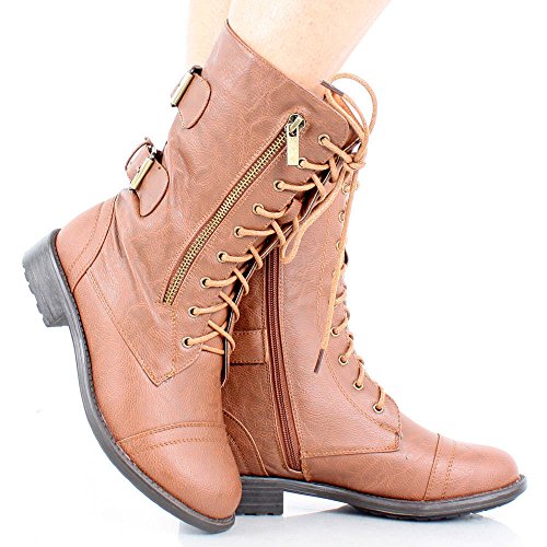 TOP Moda Women's Pack-72 Lace Up Combat Boot Tan 8.5