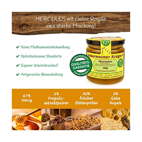 HERCULES 67% HONIG + 30% FRISCHE BLÜTENPOLLEN (NICHT GETROCKNET) + 2% GELEE ROYALE + 1% PROPOLISEXTRAKTPULVER (CREMIG… – Bild 3