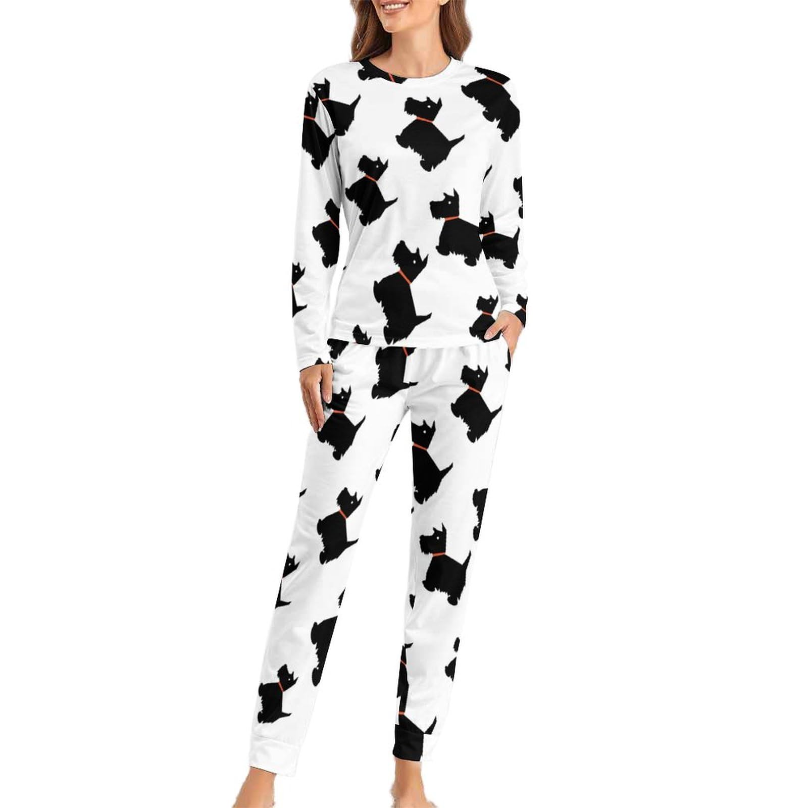 Scottish Terrier Dog Women's 2 Piece Pajama Sets Long Sleeve Loungewear Soft Sleepwear Cute Pjs