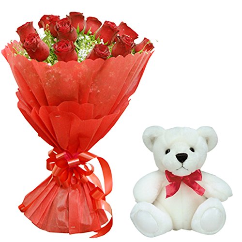 FloraZone (Love Is In The Air N Sweet Pal) Fresh 15 Red Roses Bouquet