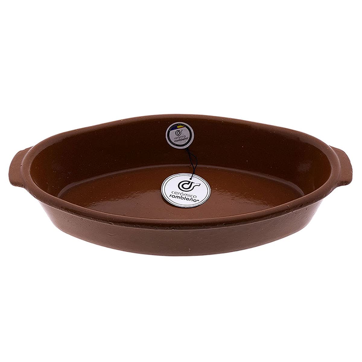 CERÁMICA RAMBLEÑA | Bandeja Horno | Bandeja Ovalada Fuego Directo | Bandeja Barro refractario | Bandeja para hornos | 33x18x6 cm