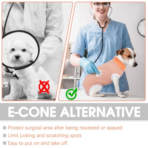 Image of BRKURLEG Small Dog Recovery Suit After Surgery, Abdominal Wound Protection, Back Zipper Spay Recovery Suit for Dogs & Cats, Soft Anti-Licking Puppy Onesie, Cone Alternative, Orange Grey Stripes L