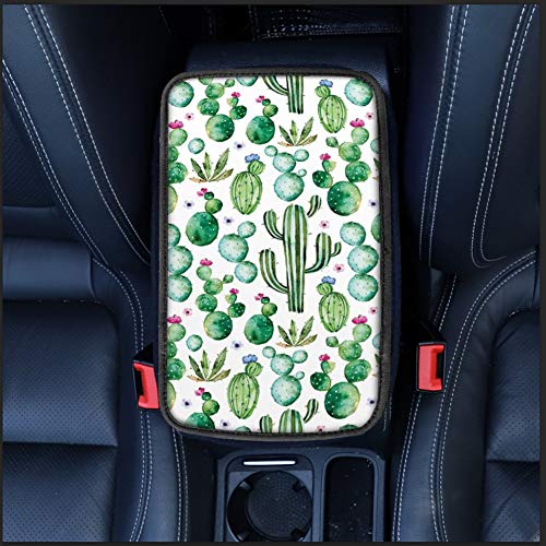 Silence Shopping Auto Center Console Pad Flores lindas Reposabrazos de coche Asiento Caja Protector de cubierta Ajuste universal para la mayoría de los coches (Verde)