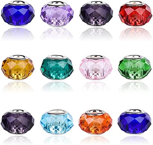 AIPRIDY 100Pcs 14x9mm Handmaking Murano Large Hole Glass Beads Mix Color with Silver Brass Core European Charm for Jewelry Making (Mechanical Grinding)