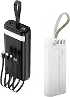 Carregador Portátil Power Bank Turbo 20000mah sem fio Universal com 4 cabos saída USB Tipo C/Micro USB. Visor de Carga e Lanterna (Preto)