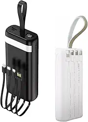 Carregador Portátil Power Bank Turbo 20000mah sem fio Universal com 4 cabos saída USB Tipo C/Micro USB. Visor de Carga e Lanterna (Preto)