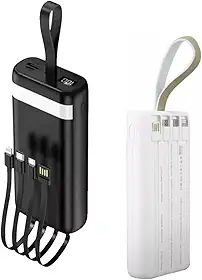 Carregador Portátil Power Bank Turbo 20000mah sem fio Universal com 4 cabos saída USB Tipo C/Micro USB. Visor de Carga e Lanterna (Preto)