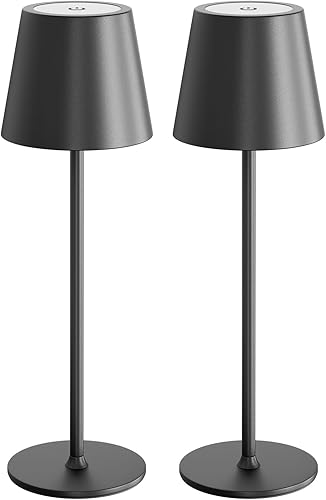 uuffoo Paquete de 2 lámparas de mesa recargables inalámbricas con 3 colores de atenuación continua, lámpara de escritorio para restaurante, patio,