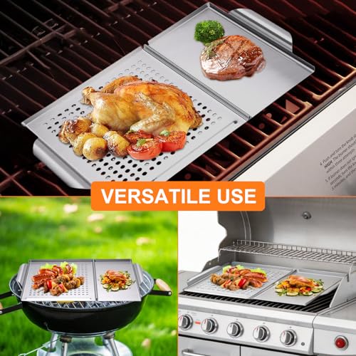 Grillschale,12.2 * 17.7’ Edelstahl Grillschale,mit Geschwungenem Griff & Hohem Rand,Grillplatte Für Holzkohlegrill,Alle Grillarten, Grillzubehör, Spülmaschinengeeignet