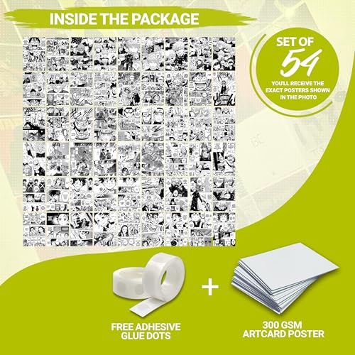 Image of MODERN GALLERY MART Pack of 54 Anime Manga Wall Collage Kit Posters - 4 x 6 Inches Posters for Wall Decoration - Glue Dots Included