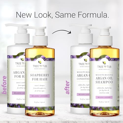 Gentle Argan Oil Shampoo & Conditioner by Tree to Tub—pH 5.5 Balanced Moisturizing Duo with Wild Soapberry & Organic Moroccan Oil - Nourishes Dry Hair & Very Sensitive Scalp, Sulfate Free (2 Pack)