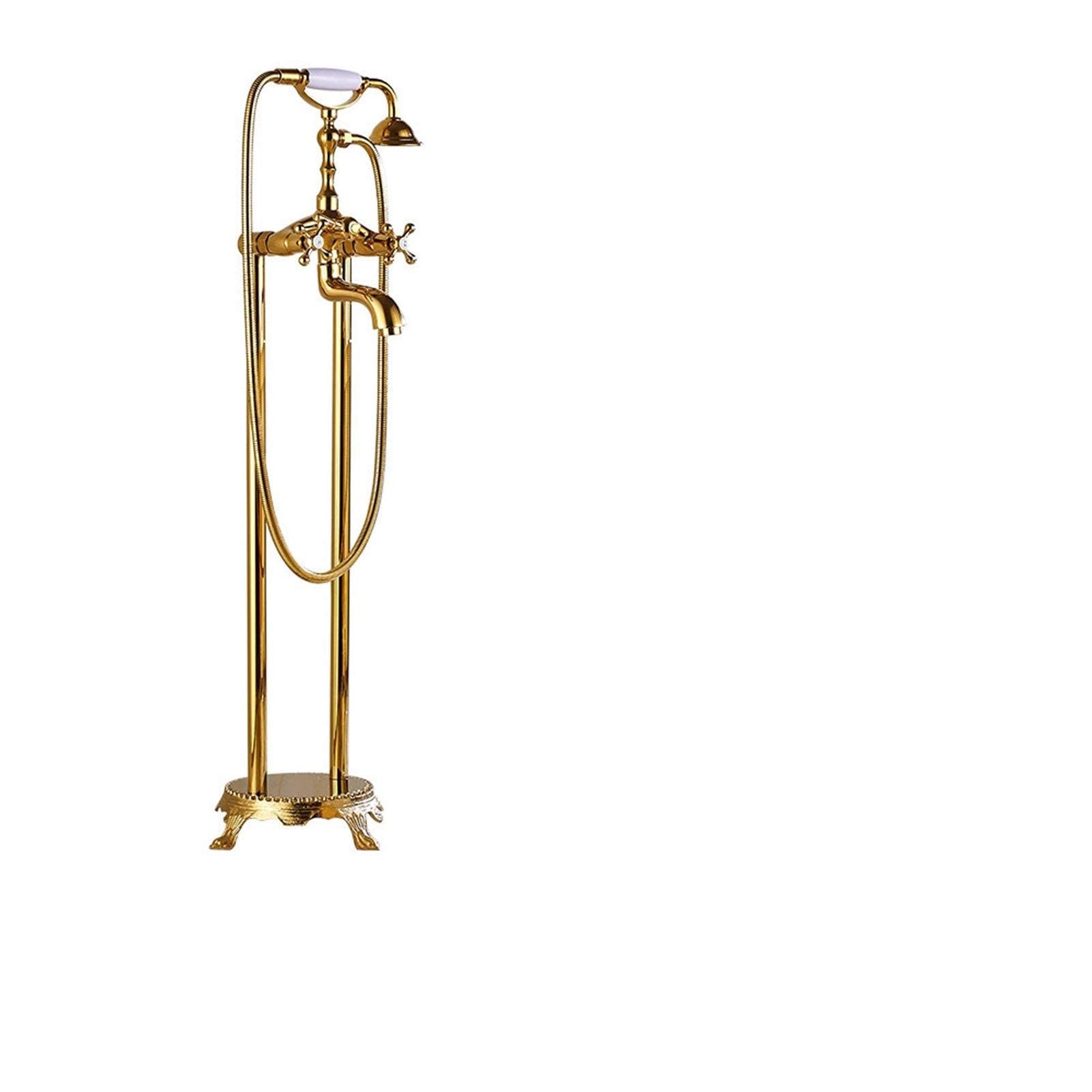 SnamicE Faucet Bathtub Floor Stand Faucet Mixer Dual Hnadle 360 Rotation Waterfall Spout Bath Tub Faucet,
